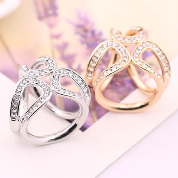 Crystal Tudung Ring Brooch Gold - Image 2