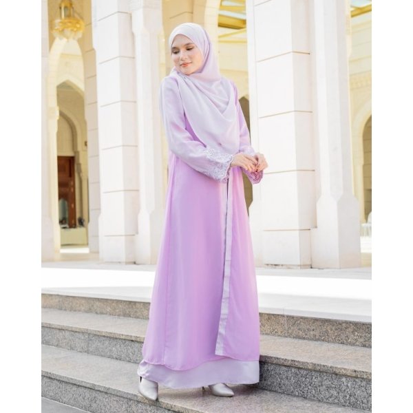 Abaya Cardi Lace Rizka - Lilac - Image 3