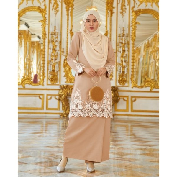 Baju Kurung Royal Lace Ayra - Beige Castle