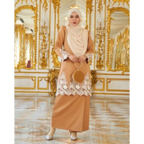 Baju Kurung Royal Lace Ayra - Gold Brown