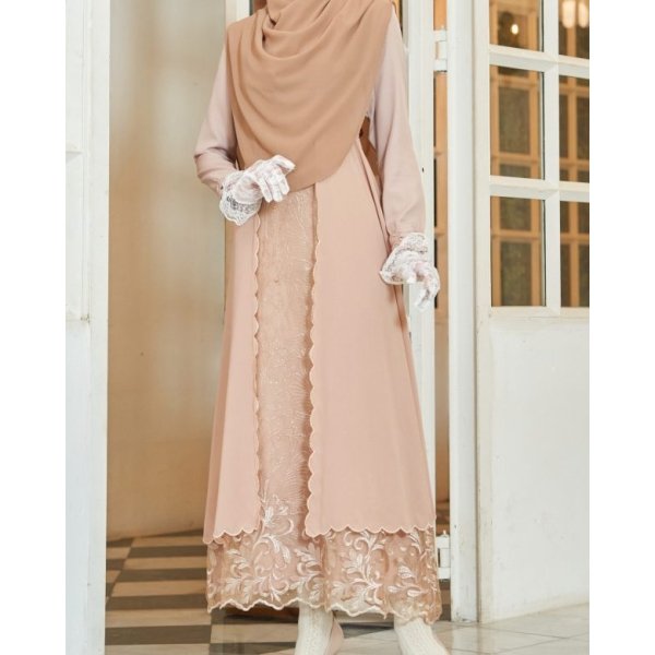 Dress Lace Sulam Rozana - Tan Latte - Image 2