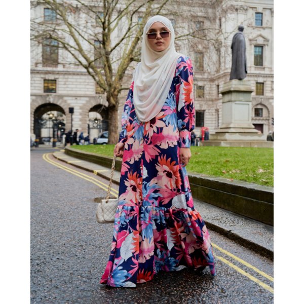 Dress Ruffle Printed Primrose - Daphne Blue - Image 3